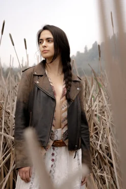 Authentic Soft Lamb Crackle Leather Biker Jacket