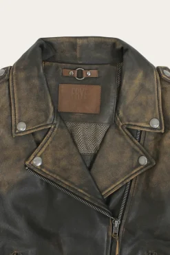 Authentic Soft Lamb Crackle Leather Biker Jacket
