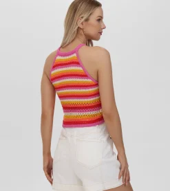 Crochet Striped Halter Neck Tank