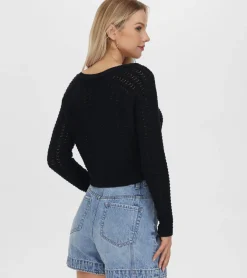 Cropped Crochet V-Neck Cardigan