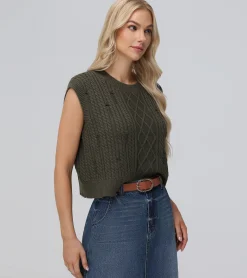 Distressed Cable Sweater Vest