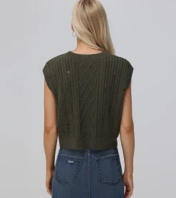 Distressed Cable Sweater Vest