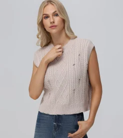 Distressed Cable Sweater Vest