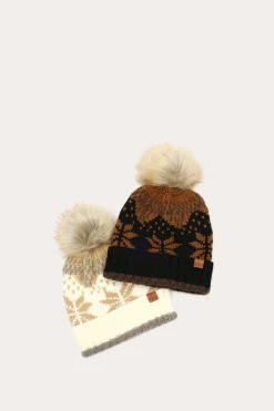 Fair Isle Beanie With Cuff & Faux Fur Pom