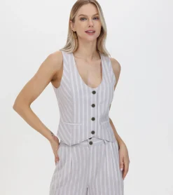 Linen Striped Button Vest