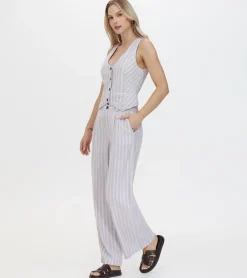 Linen Striped Button Vest