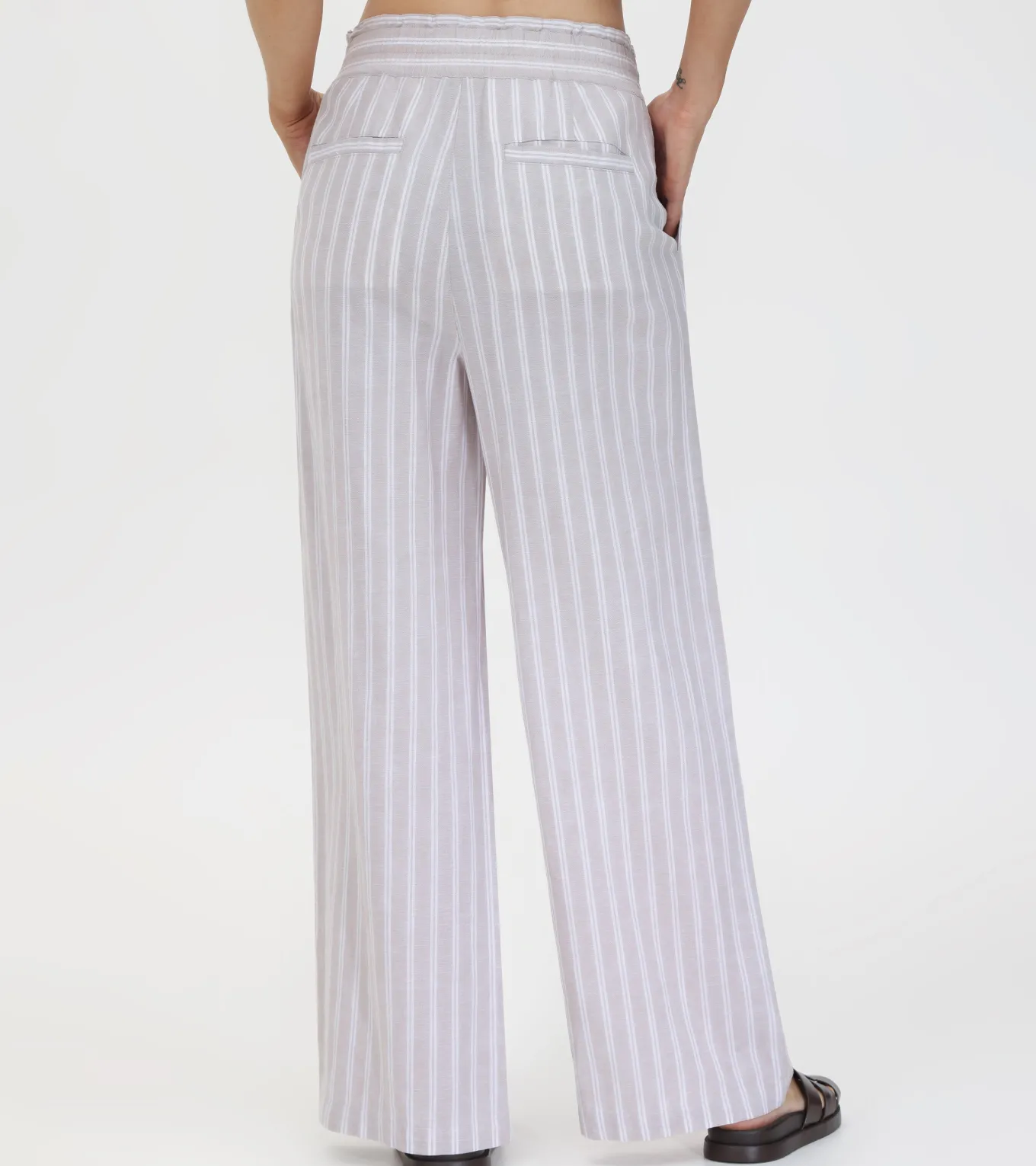 Linen Striped Wide Leg Pant