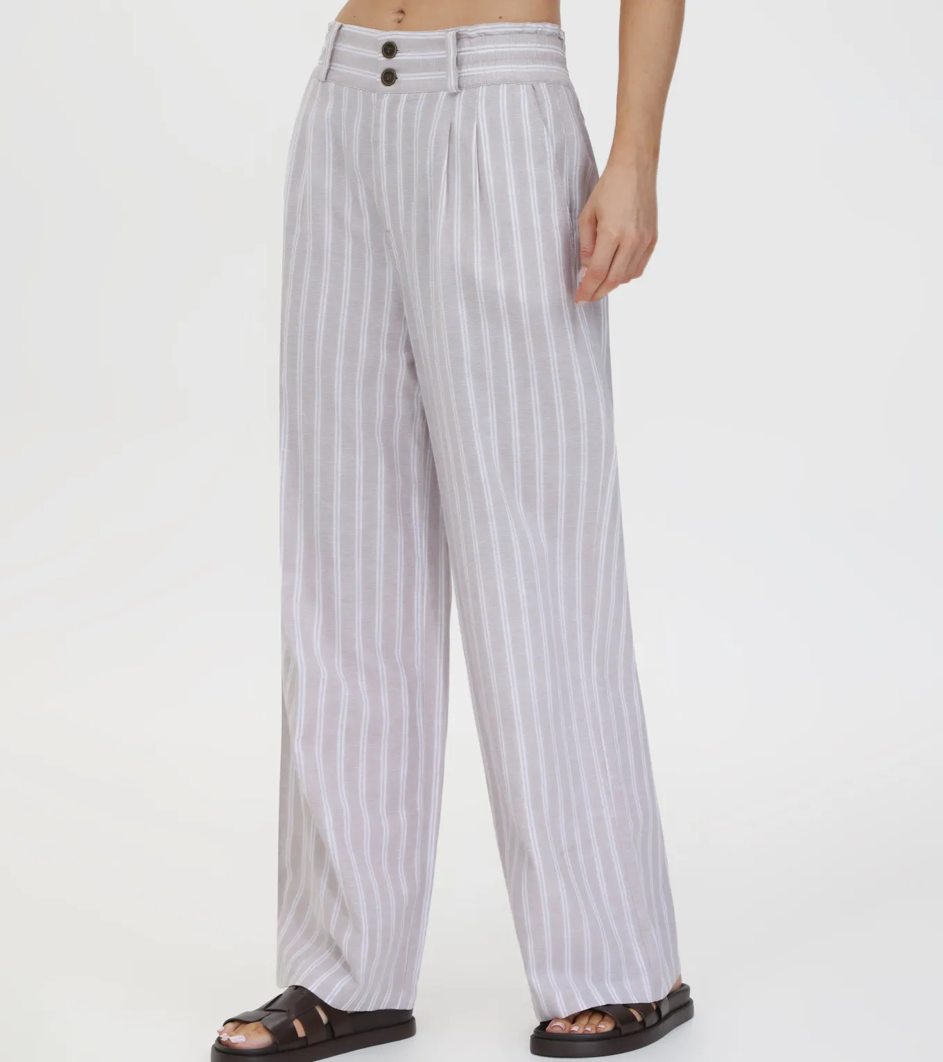 Linen Striped Wide Leg Pant