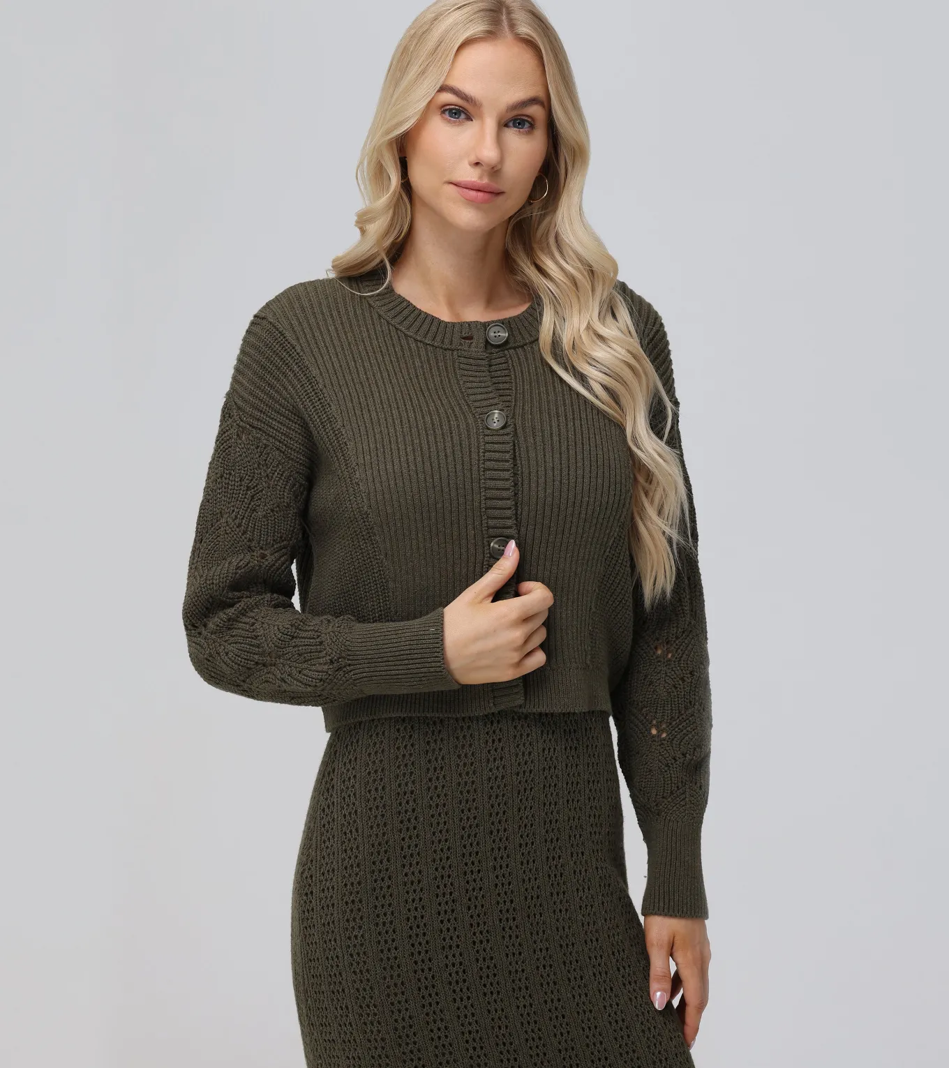 Mixed Stitch Button Front Cardigan