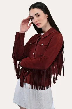 Oxblood Fringed Jacket