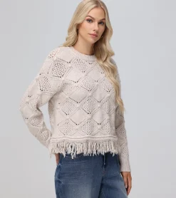 Pointelle Fringe Pullover