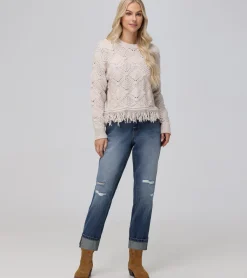 Pointelle Fringe Pullover