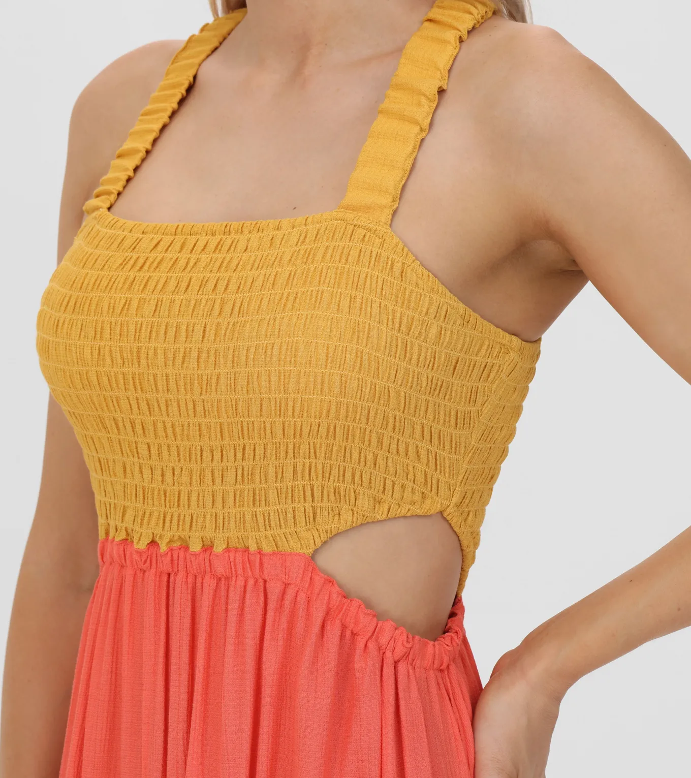 Smocked Color Block Maxi Dress