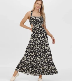 Smocked Cut Out Maxi Dress