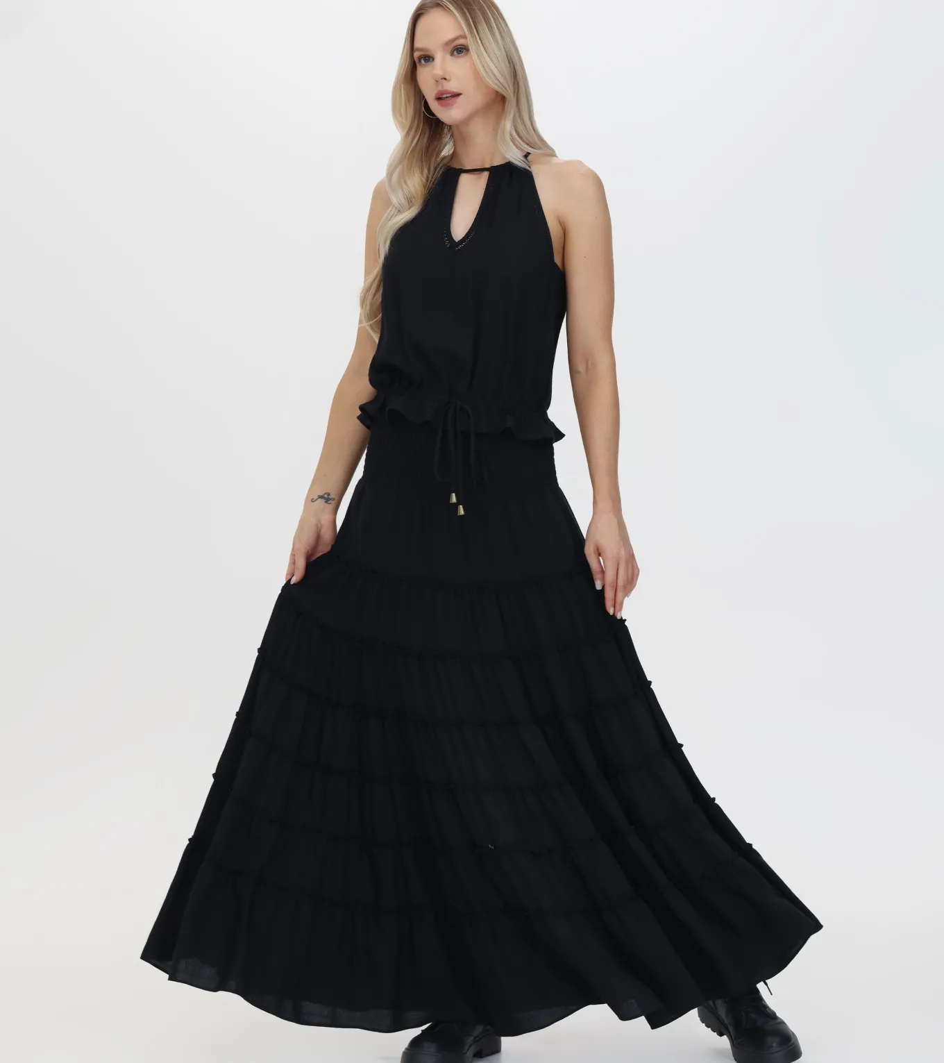 Smocked Tiered Maxi Skirt