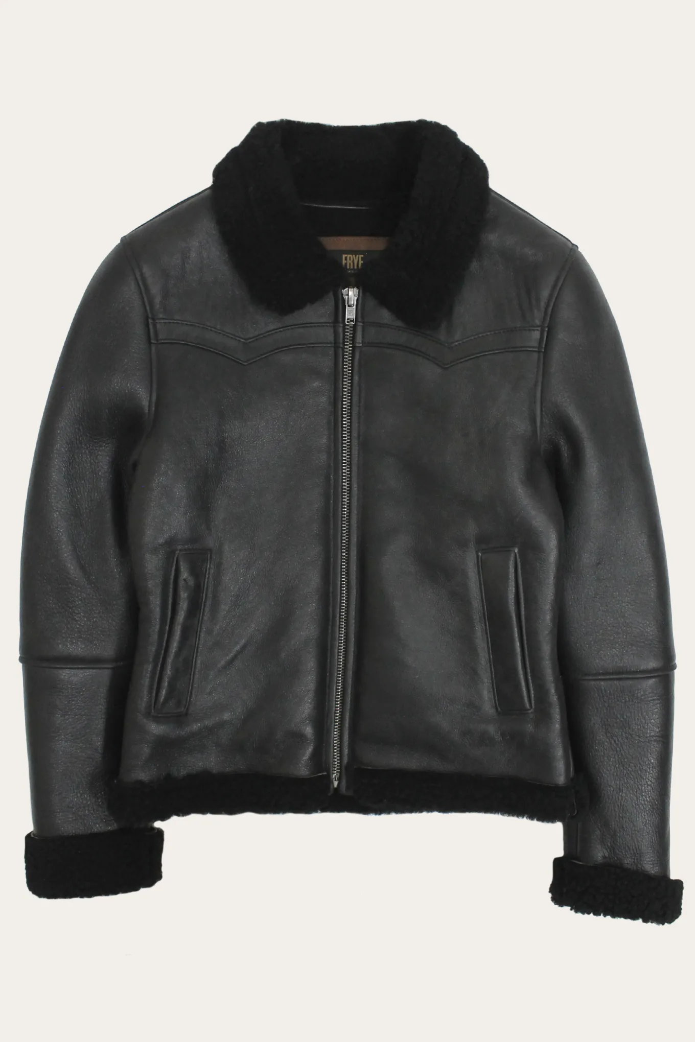 Women's Leather Jacket With Sherling Collar And Cuffs