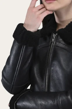 Women's Leather Jacket With Sherling Collar And Cuffs